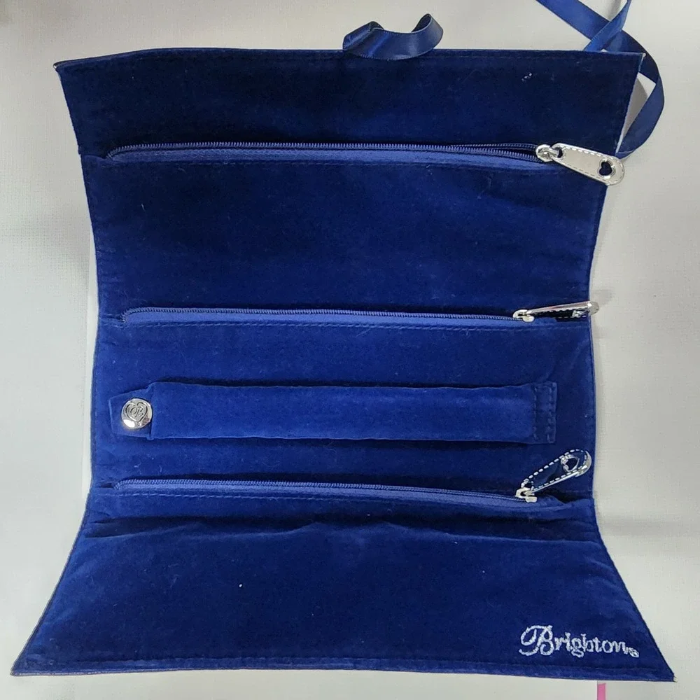 Brighton Nautical Travel Jewelry Roll Blue Velvet Lined Zippered Compartments